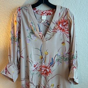 H&M Floral Midi Dress - Cream and Red